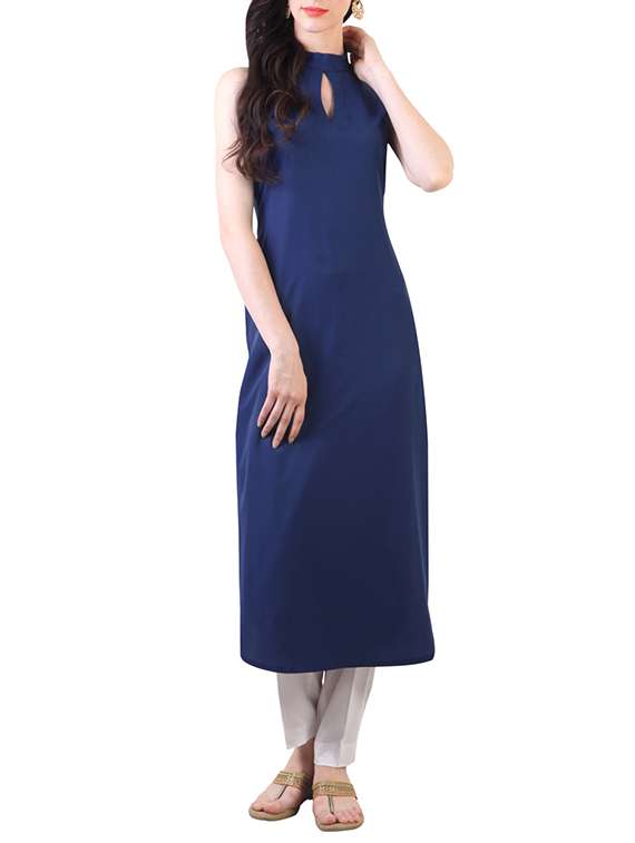 blue crepe plain kurta
