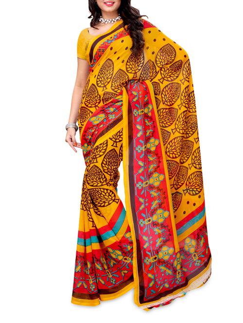 Dry Leaf Print Georgette Saree - Ambaji