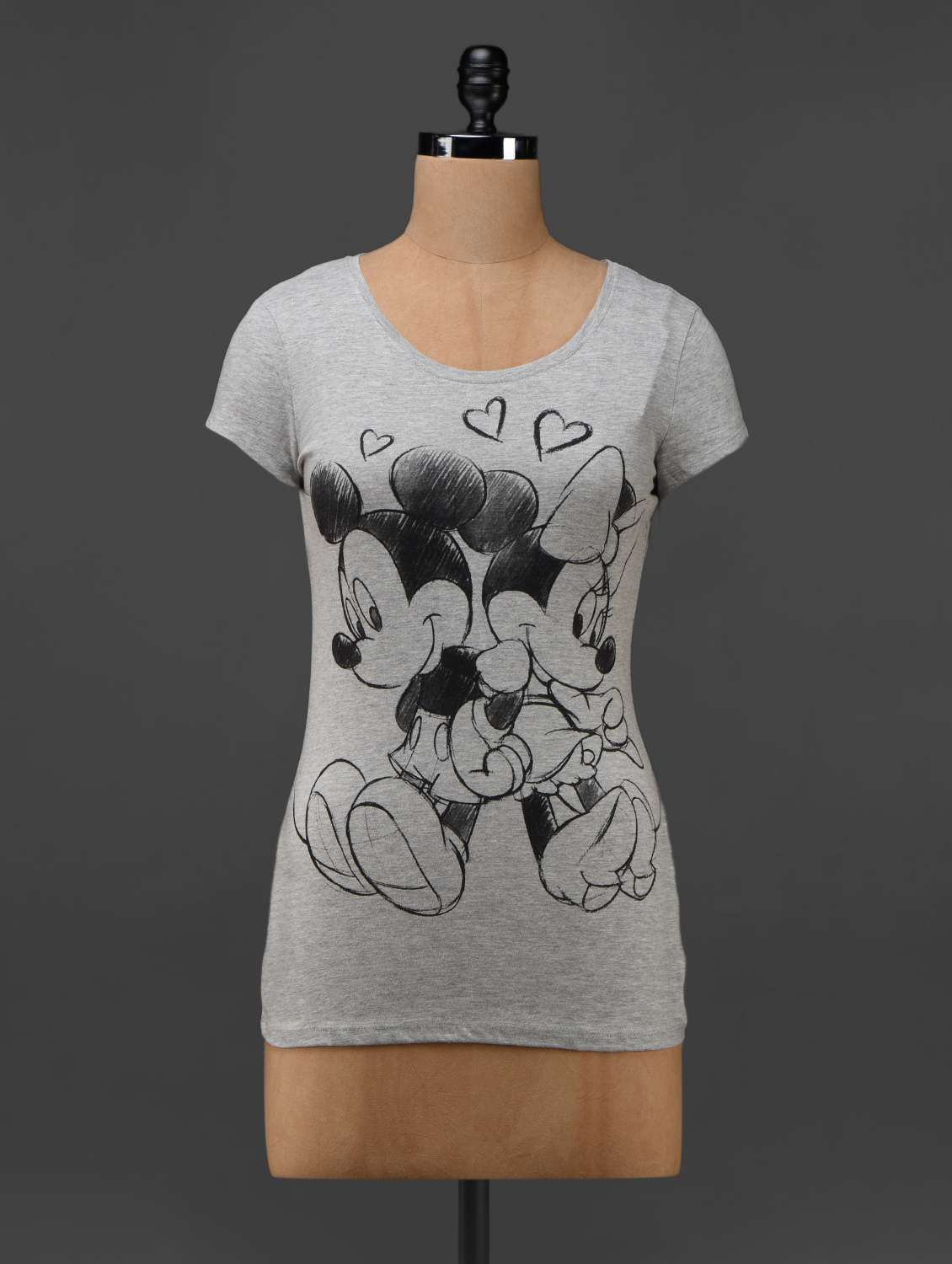 Cartoon Printed Grey Cotton Knit T-shirt