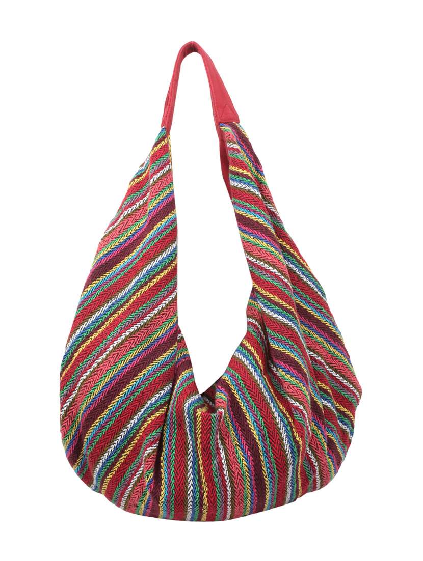 multi-colored canvas handbag