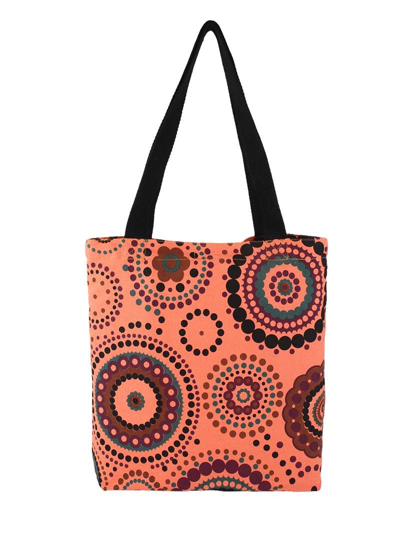 pink,multi-colored canvas shopping bag