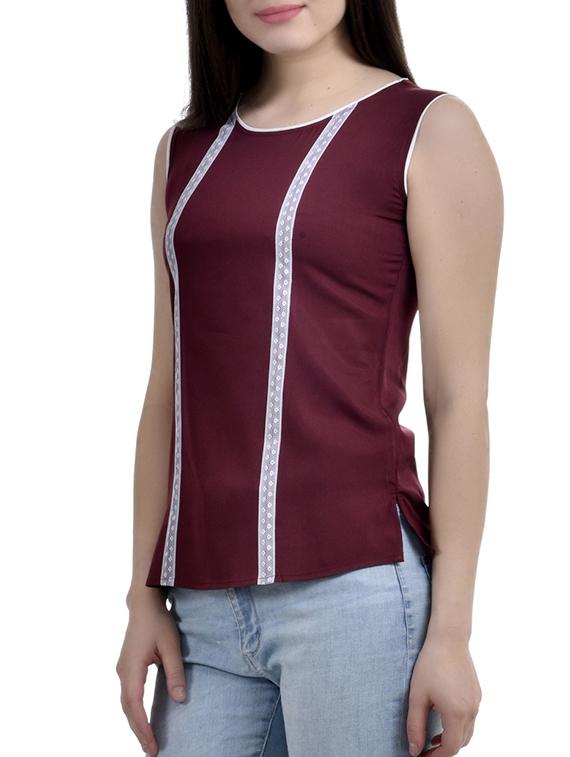 contrast lace detail top - 10010160 -  Standard Image - 1