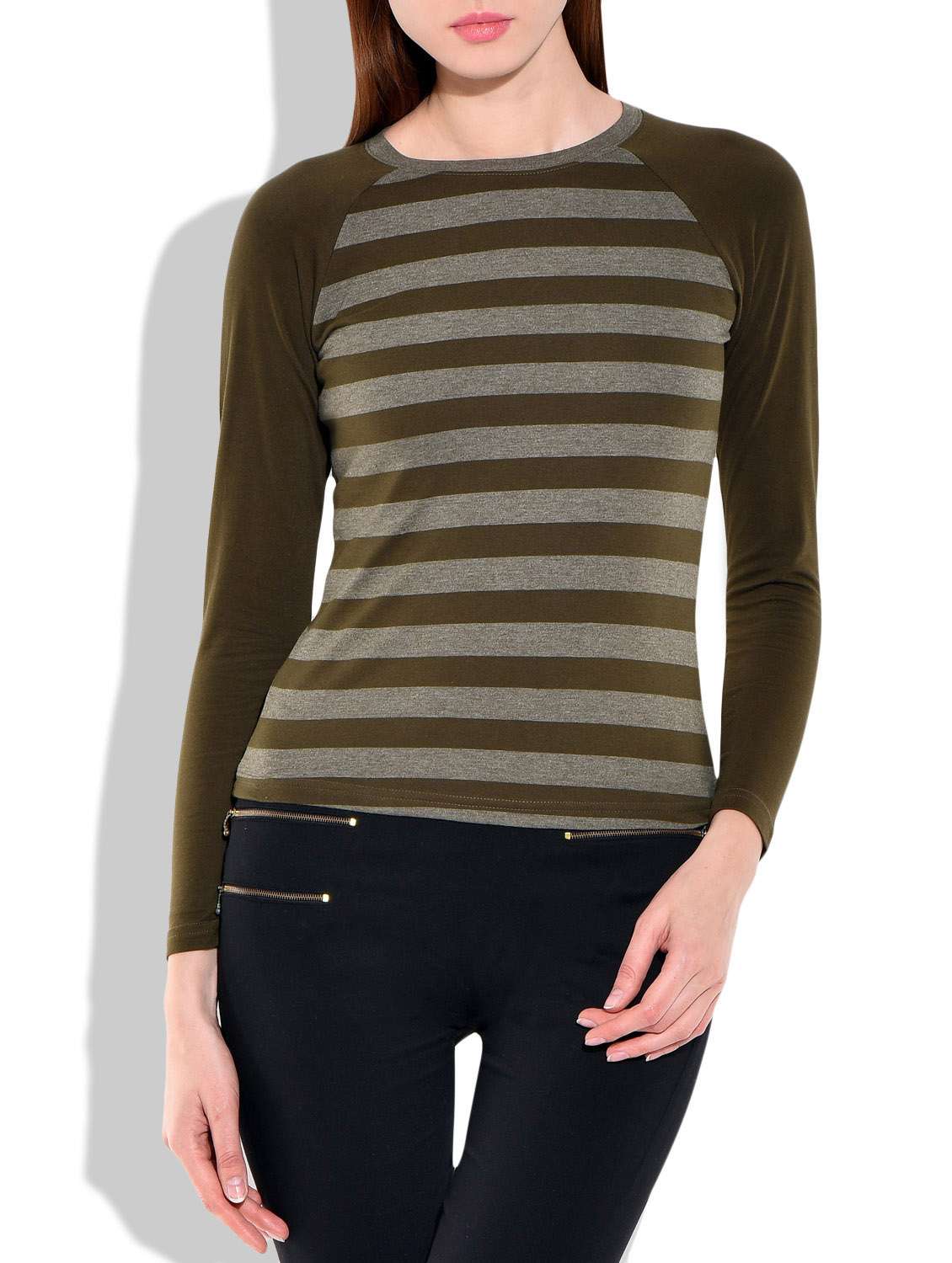 raglan sleeved striped tee 