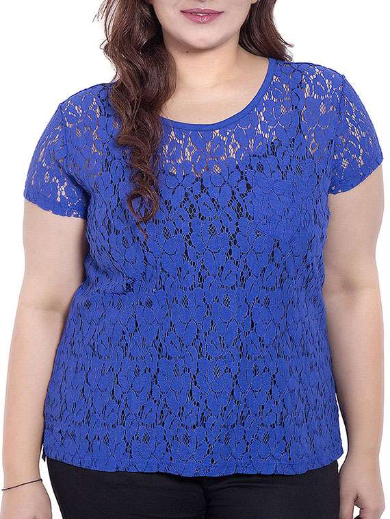 blue colored lace top