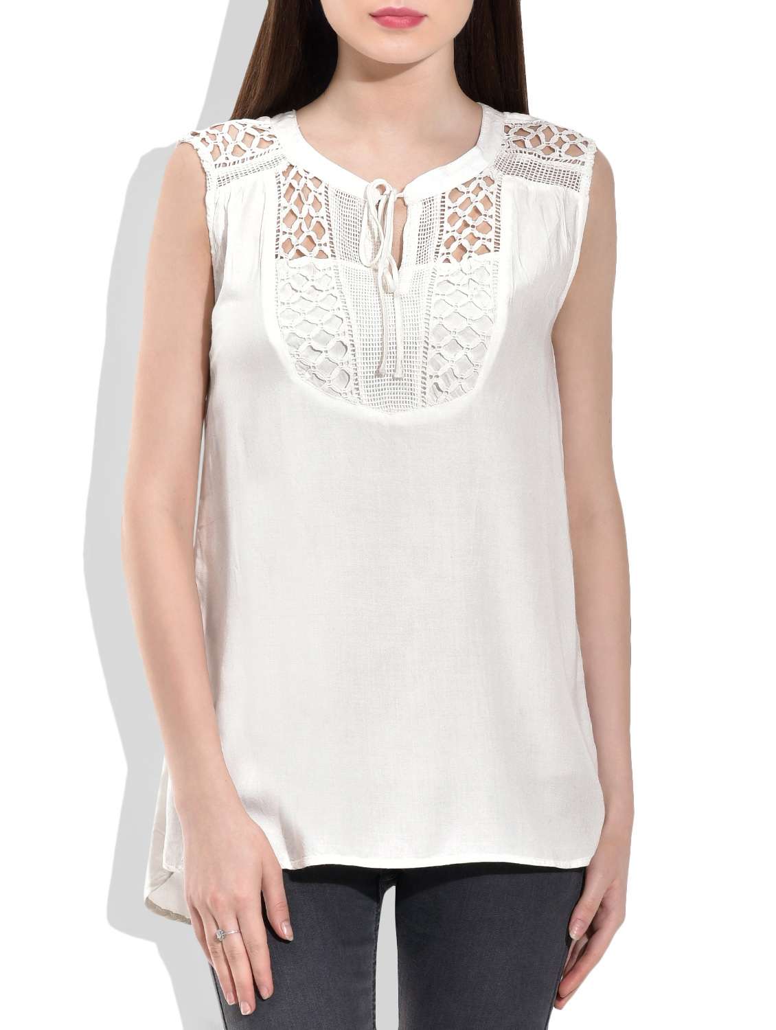 white rayon,cotton lace top
