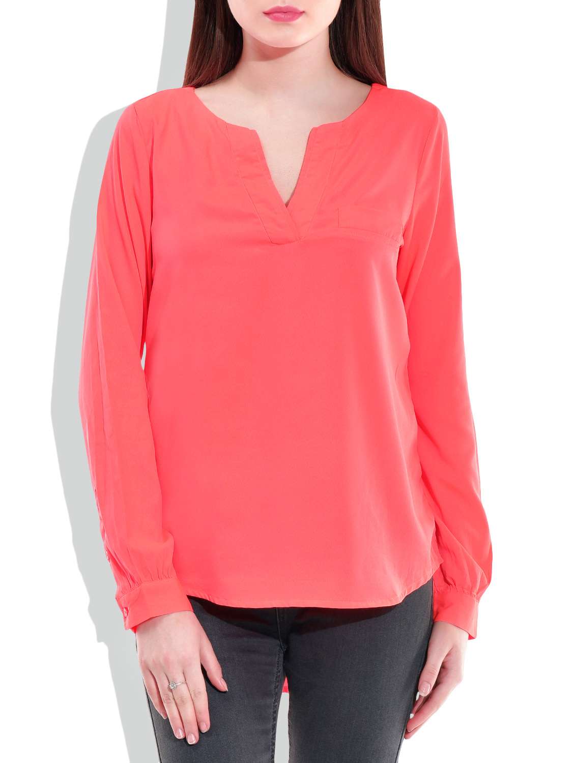 neon coral polyester top