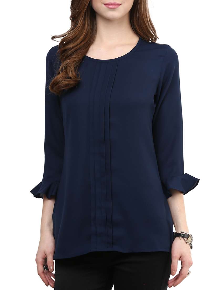 pintuck detail bell sleeved top