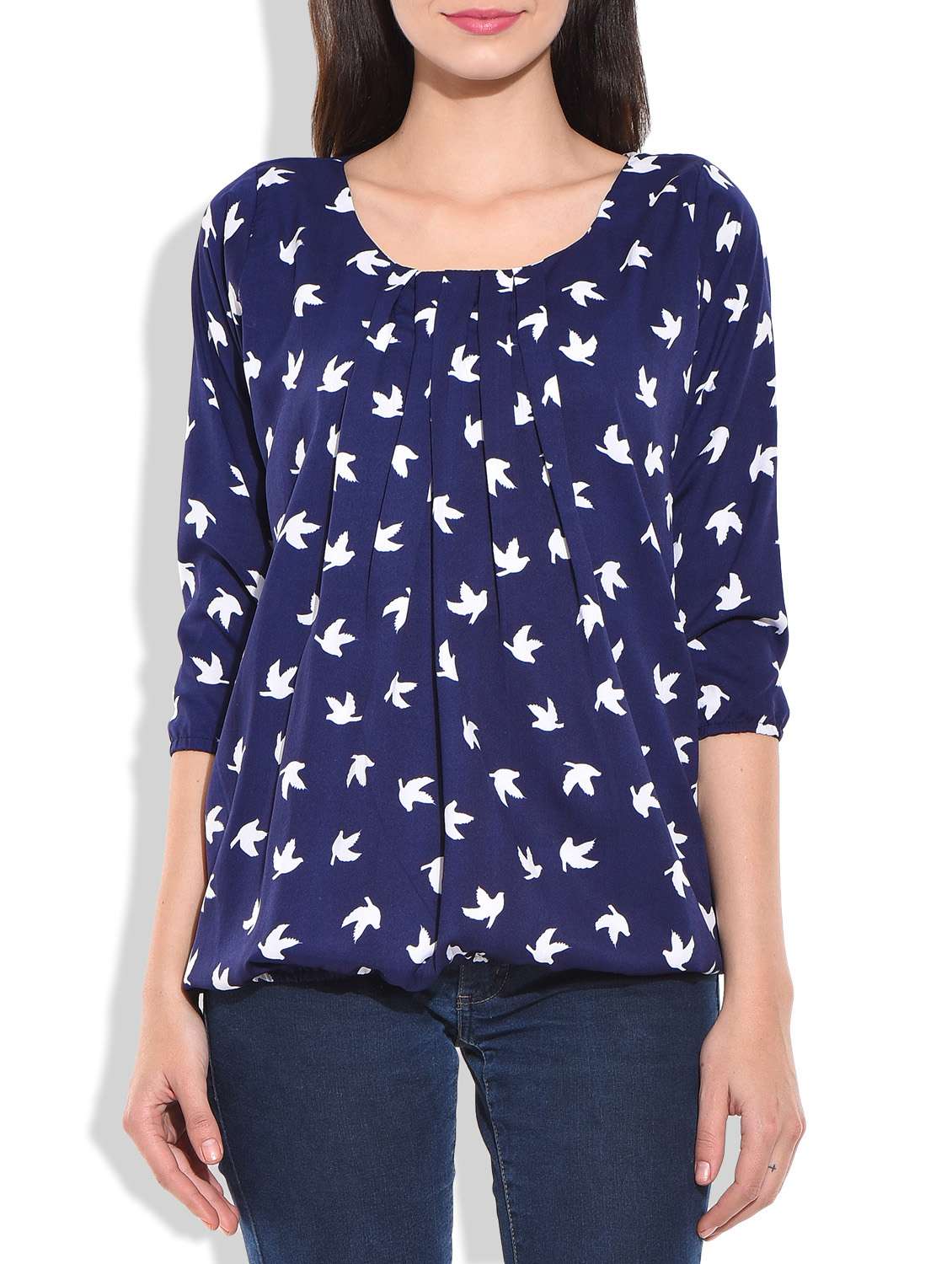 indigo blue printed crepe top