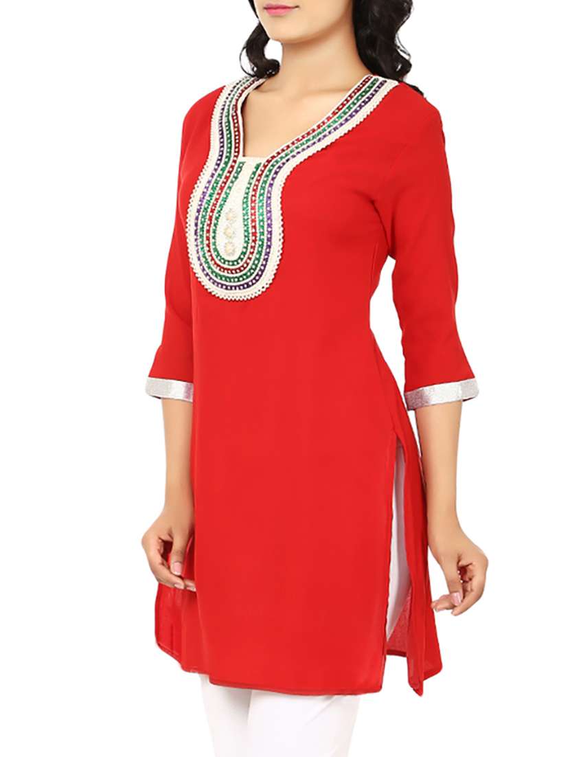 red georgette straight kurta - 10024447 -  Standard Image - 1