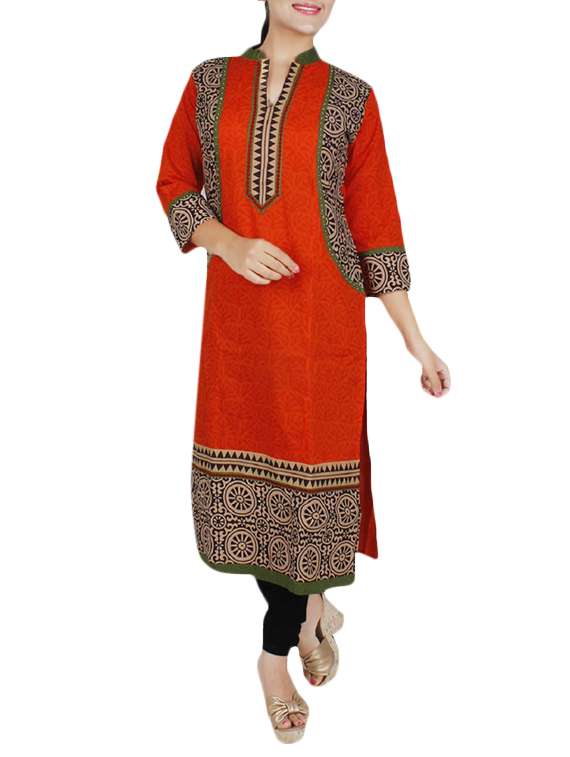orange cotton straight kurta