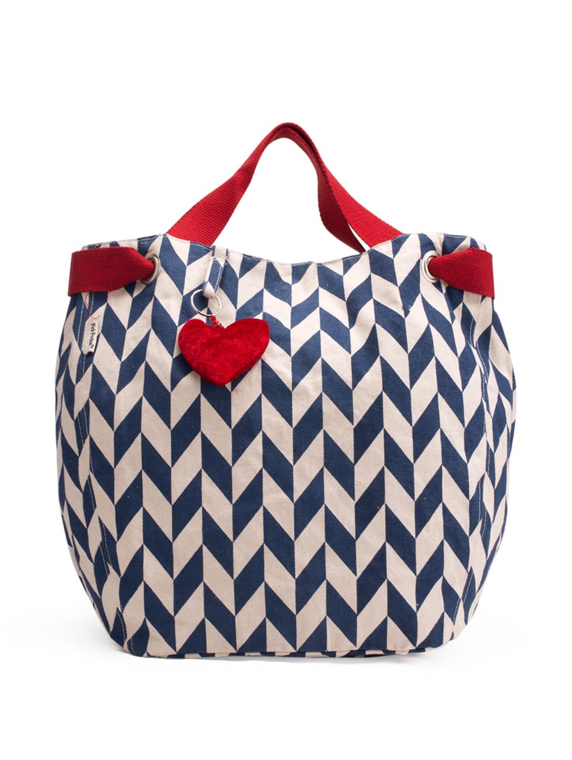 Blue And White Handbag With A Red Heart-shaped Tassel - Pick Pocket