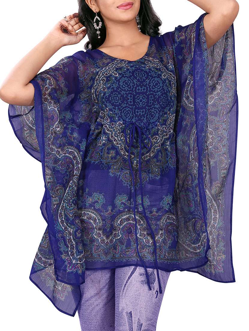 dark blue poly chiffon kaftan