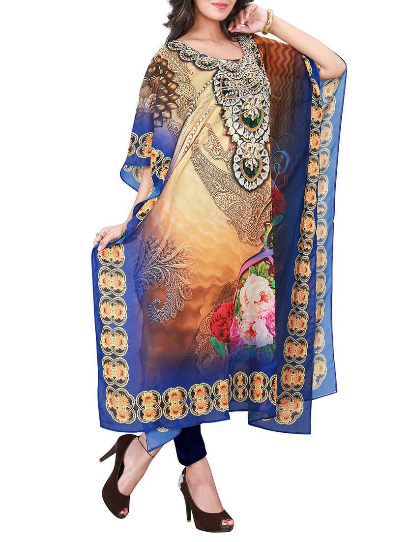 beige, multicolor polyester kaftan