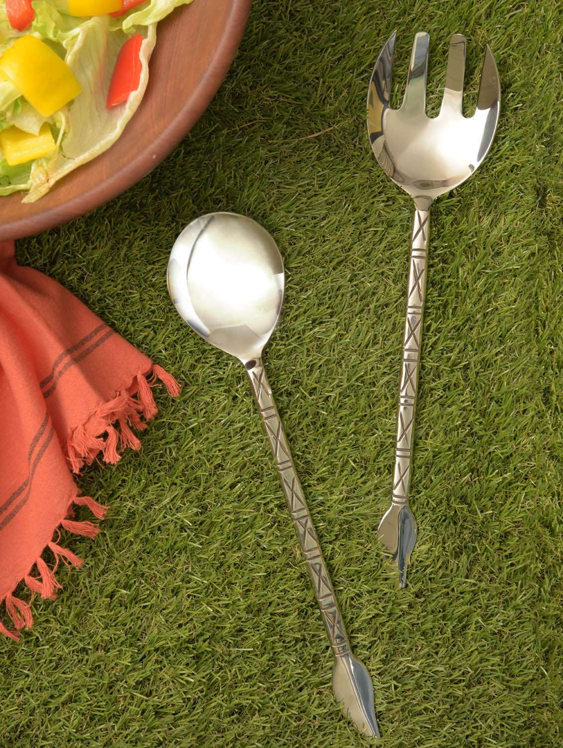 stainless steel salad server set