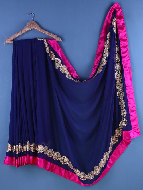 Blue Chiffon Zari Embroidered Saree - Suchi Fashion