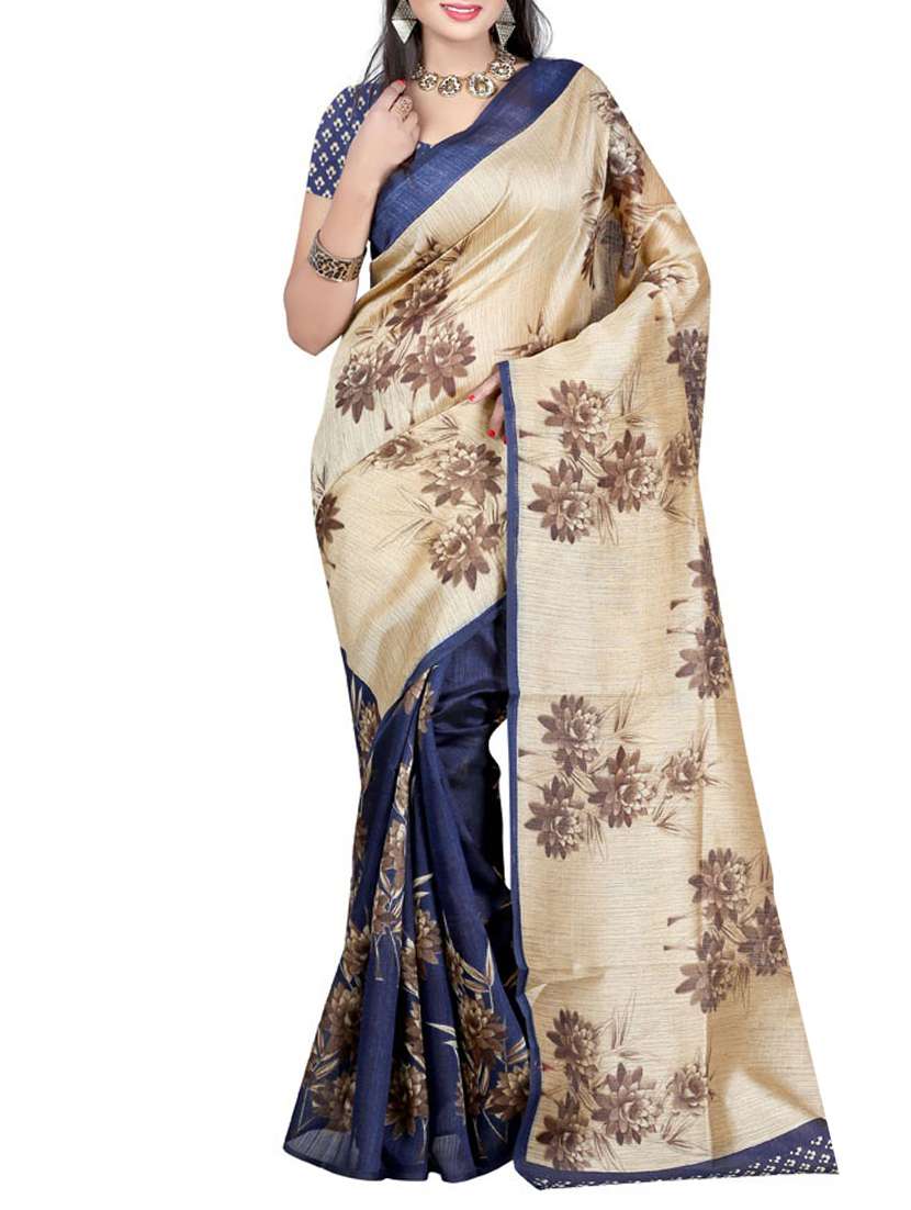 blue, beige silk saree
