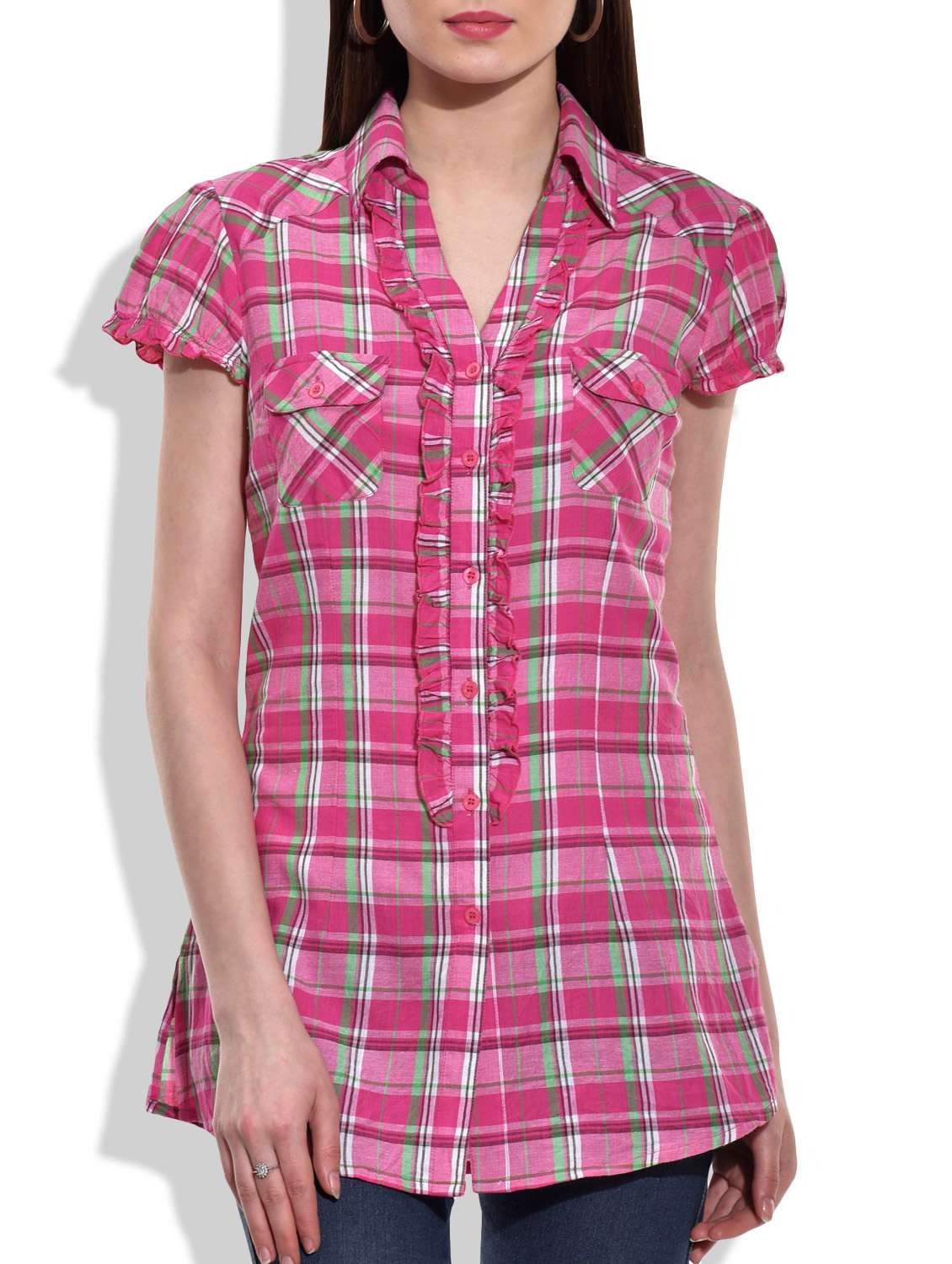 pink green cotton shirt