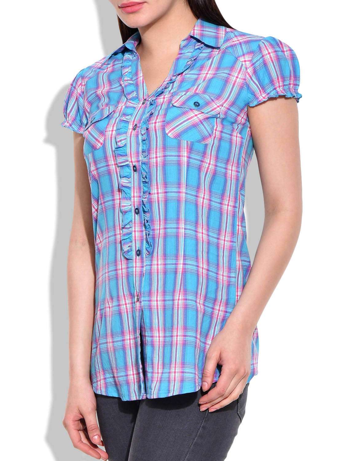 blue & pink cotton shirt - 10081999 - Standard Image - 1