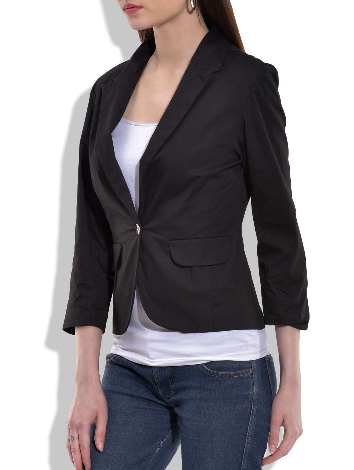 Buy online Black Cotton Blazer from blazers and coats for Women by Eves