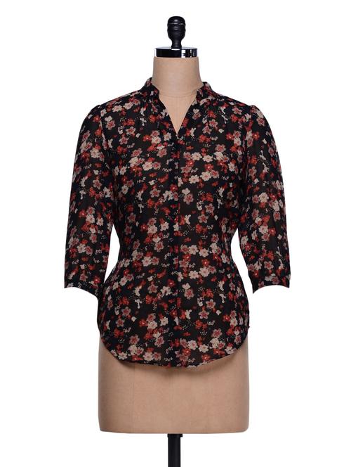 Black Floral Print Top - Trend 18