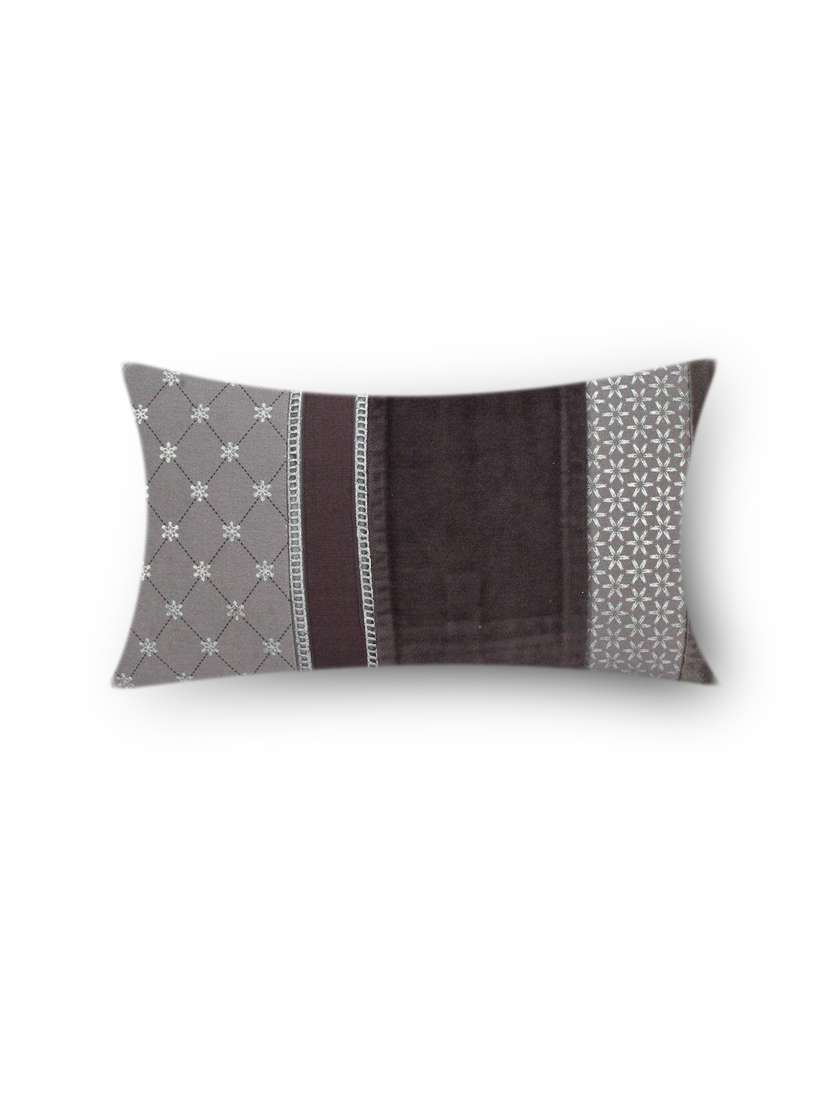 sanaa multi patched with touch of foil & lace print cushion cover