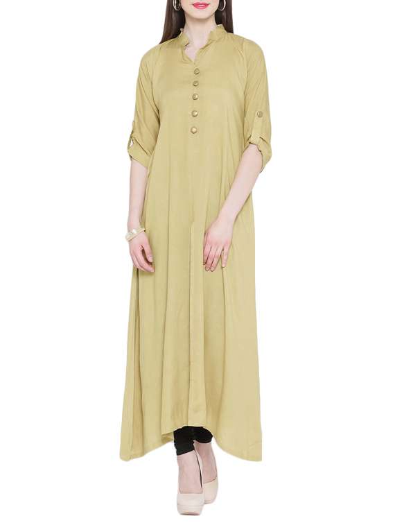 beige rayon high slit kurta