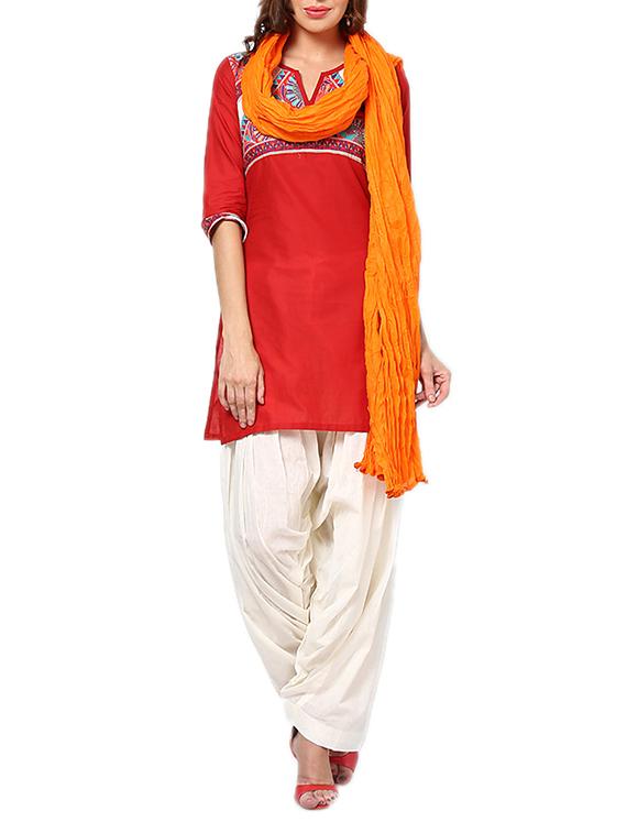 Dark Orange Cotton Plain Dupatta - By