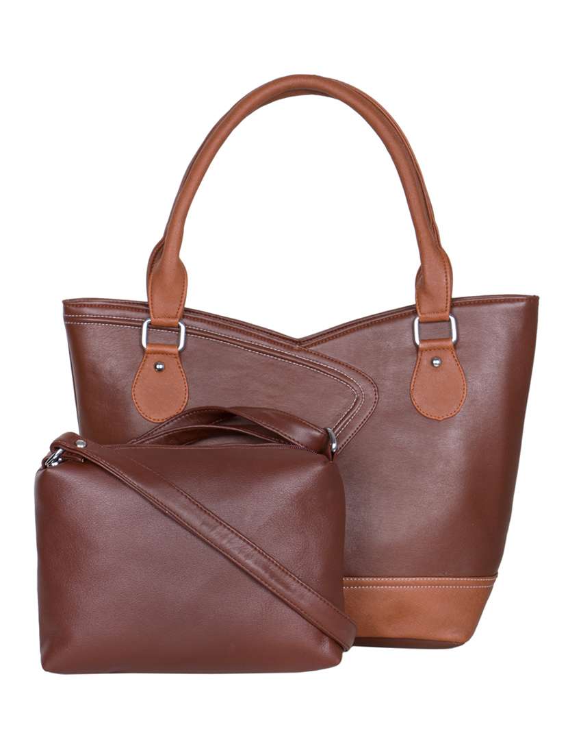 brown leatherette handbag with pouch