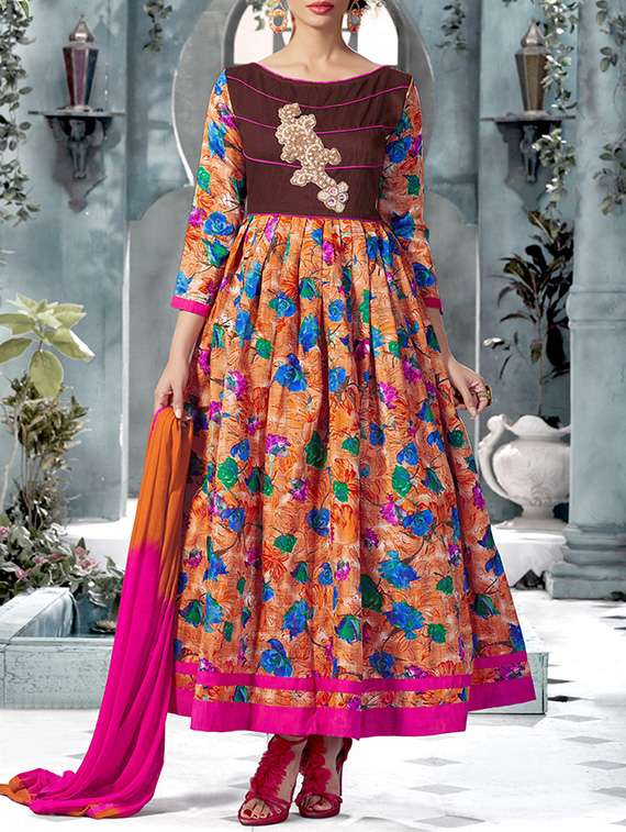 multi colored silk semistitched suit