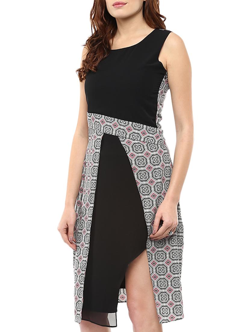 black, multi crepe dress - 10138710 -  Standard Image - 1