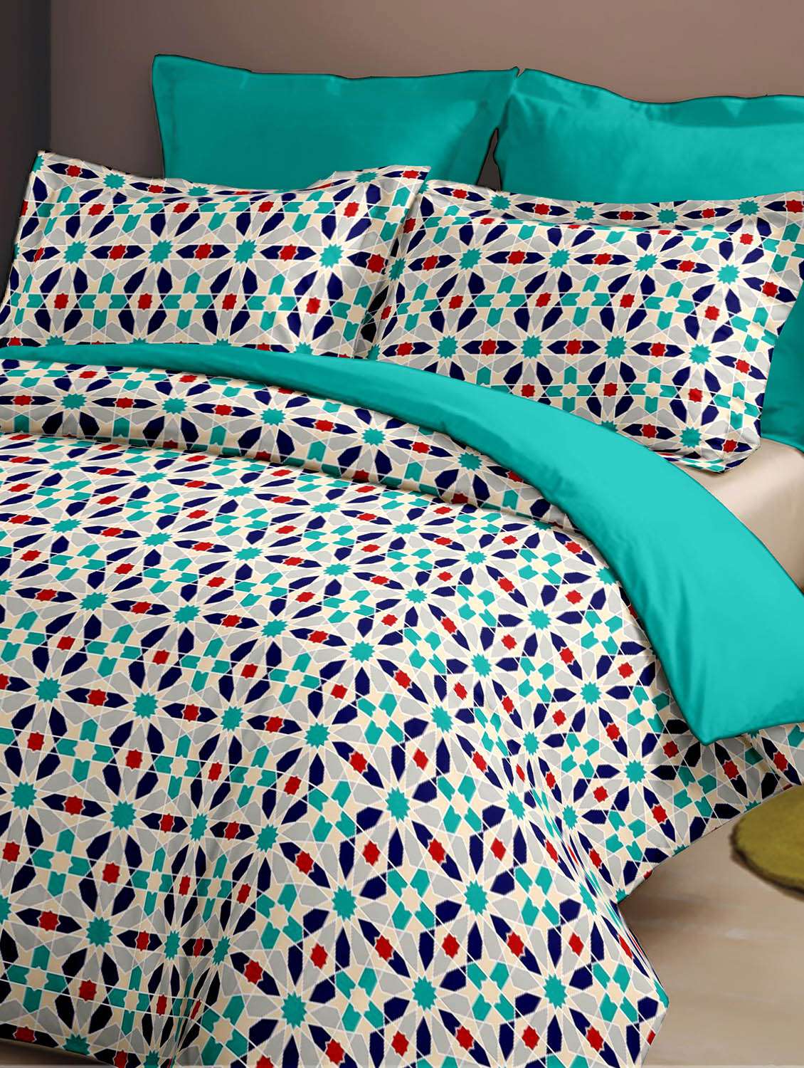 dreamscape 220tc 100% cotton blue floral double bedsheet set