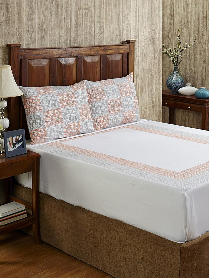 Printed White Cotton Bed Linen Set - Ratan Jaipur