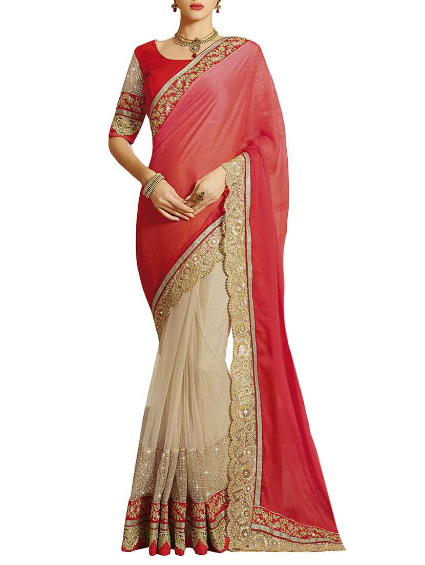 indianefashion  red faux georgette embroidery sarees