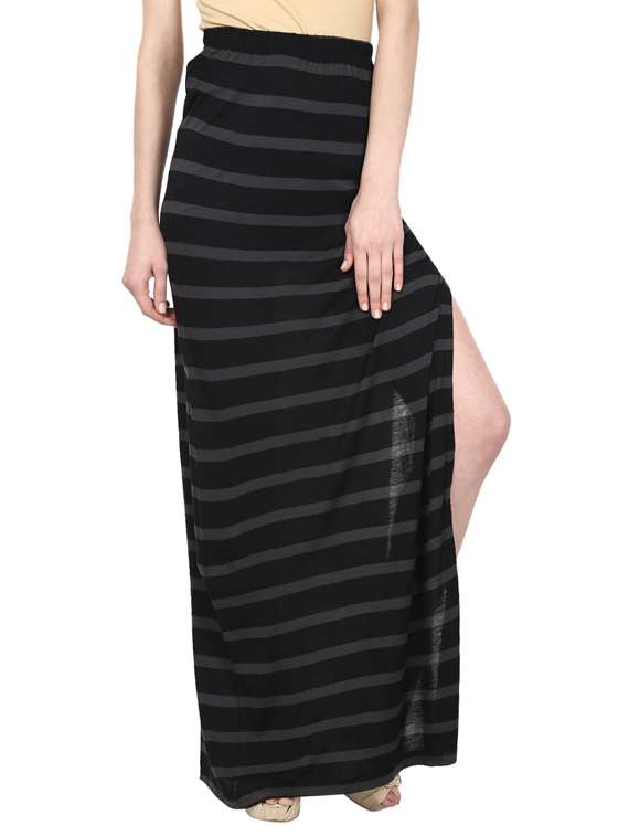 striped side slit skirt