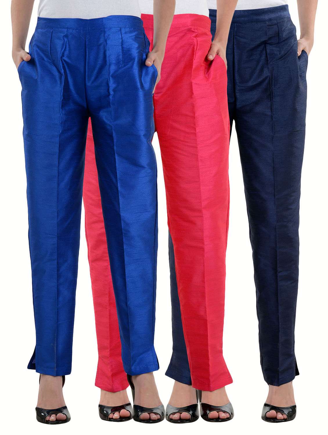 pink,royalblue,navyblue silk trousers