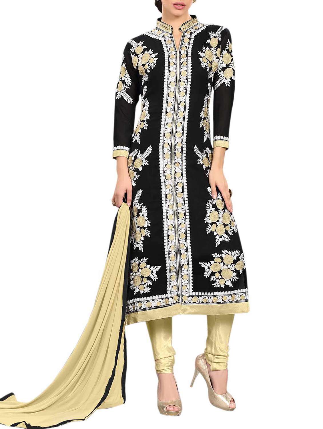 black georgette unstitched suit