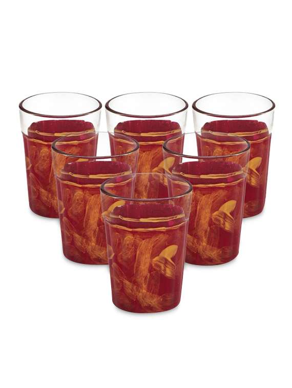 maroon and gold painted tea glasses (set of 6)