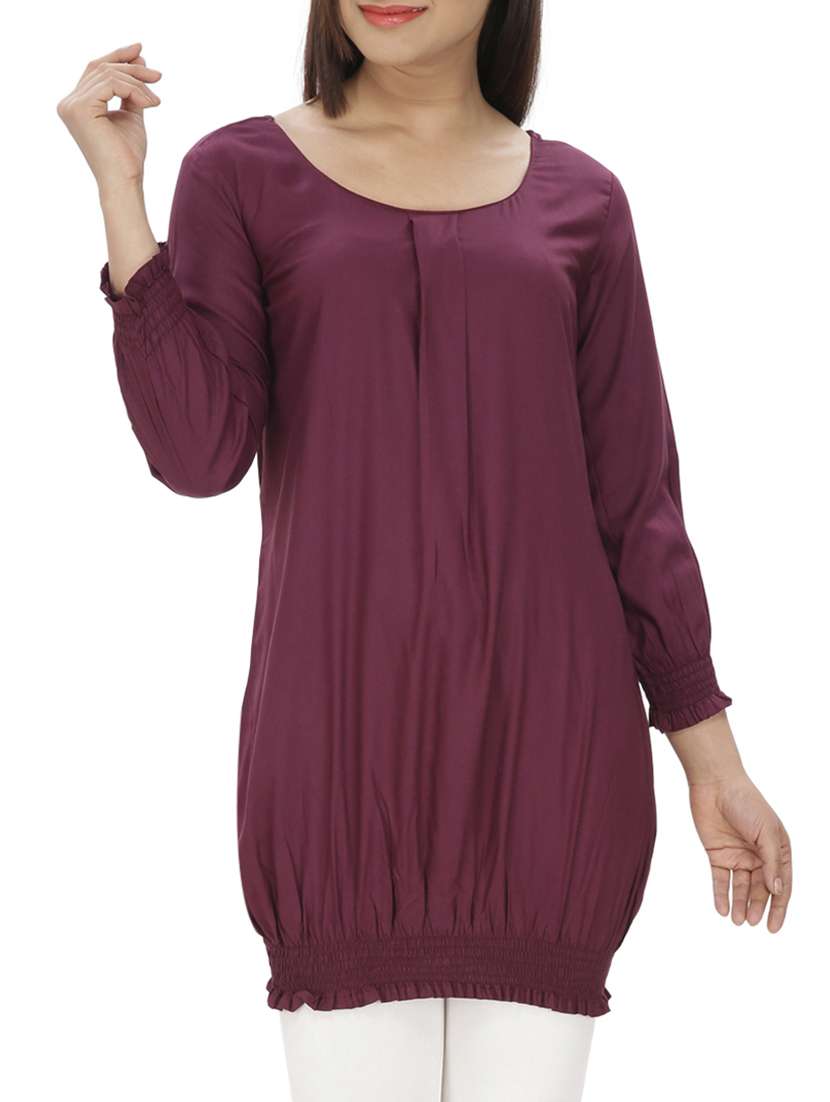 purple solid rayon tunic