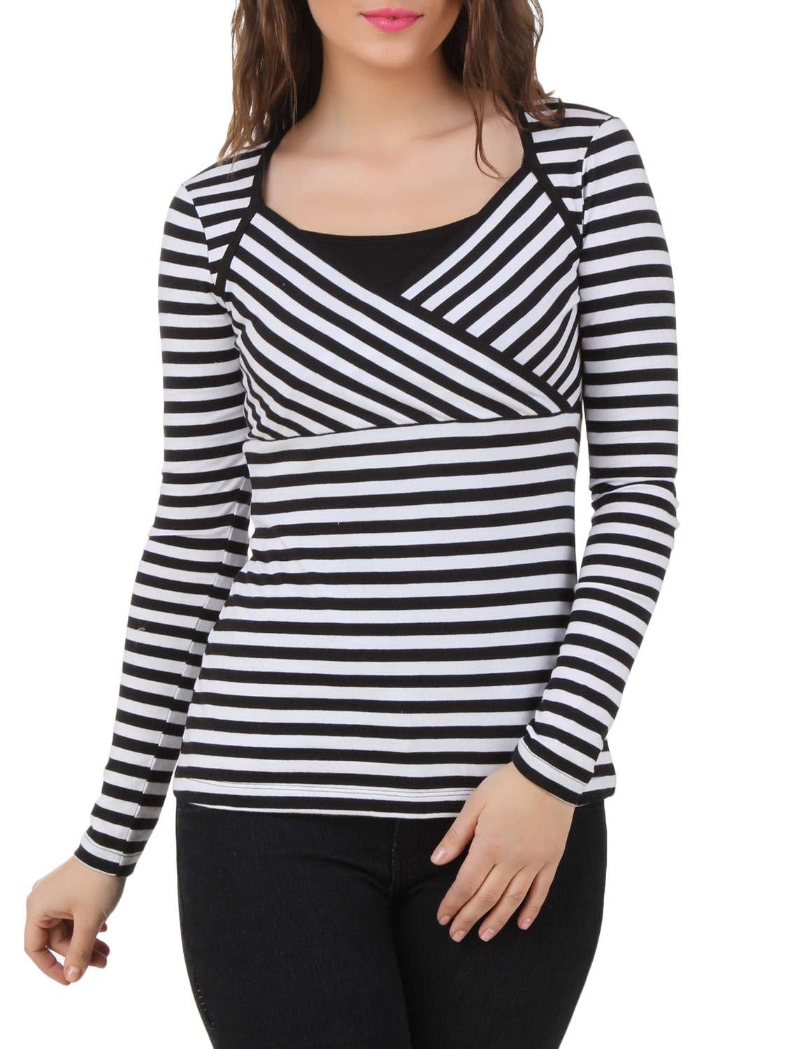 monochrome striped long sleeved top