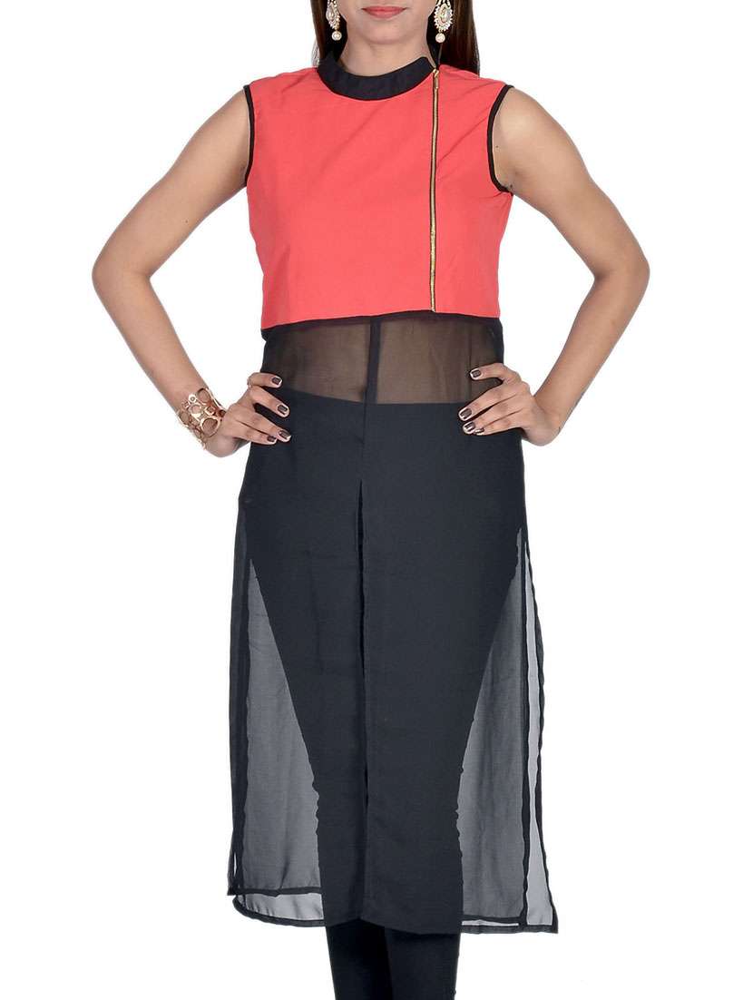 red, black georgette kurta