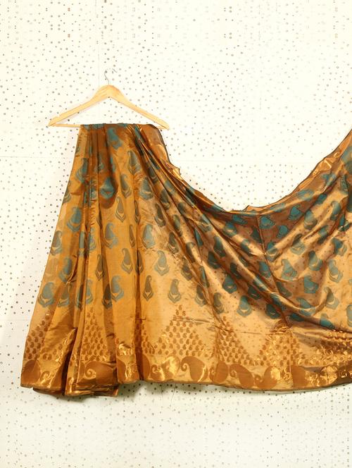 Printed Bronze Art Silk And Zari Banarasi Saree - Prabha Creations