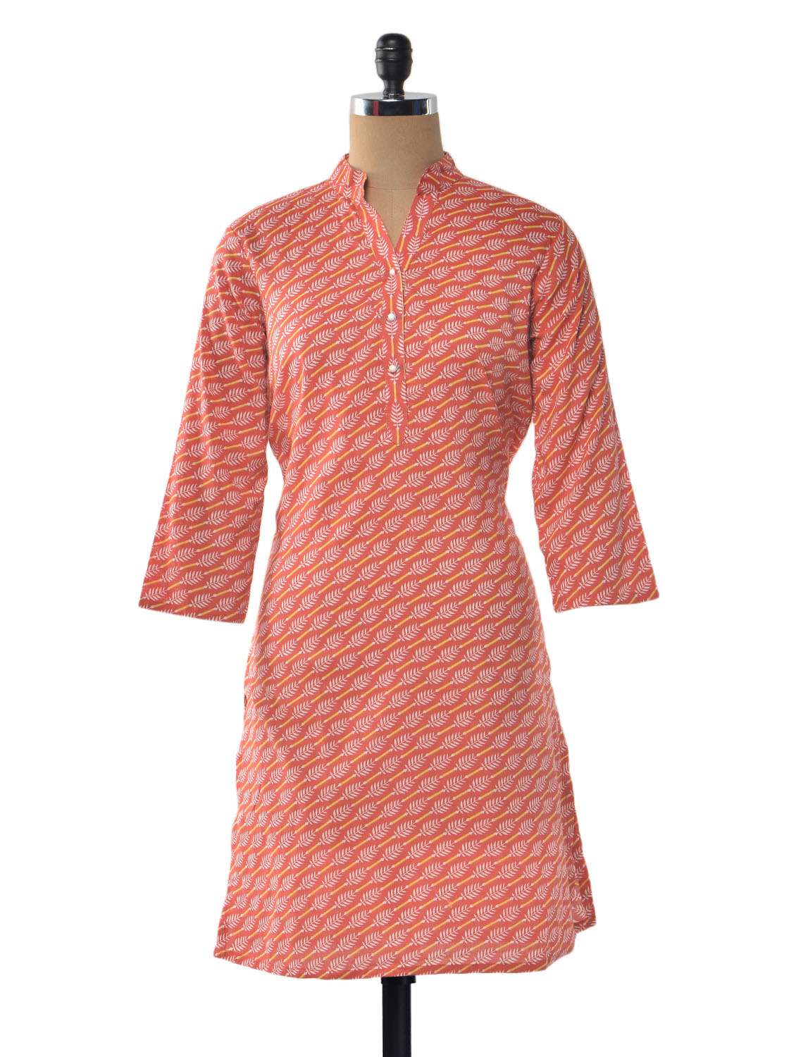 peach cotton mandarin collar kurta
