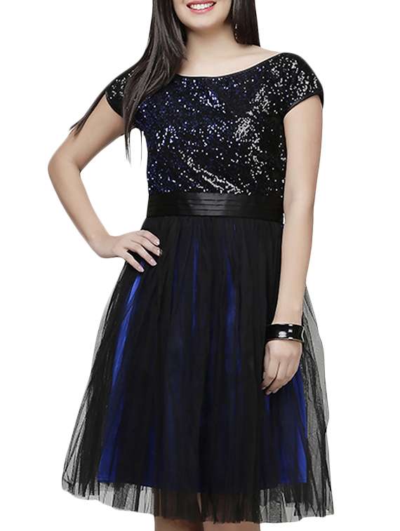 blue net aline dress