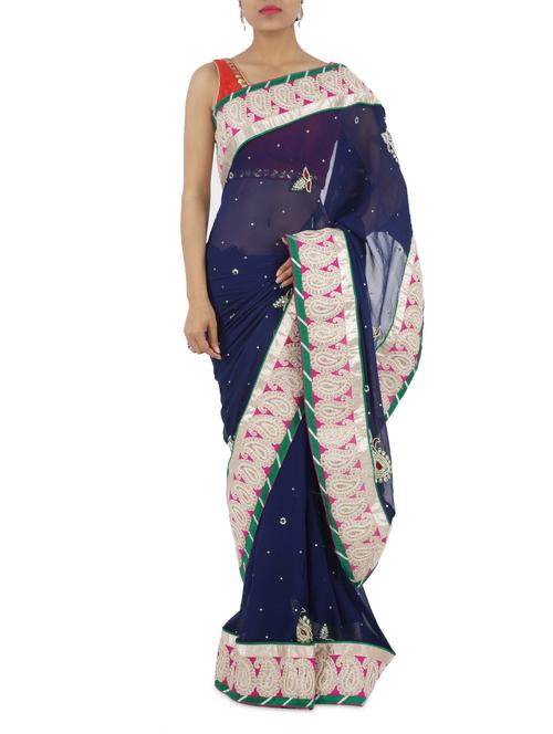 Georgette Zari Work Gota Border Saree - Lazza