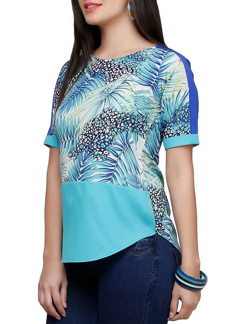 tropical curved hem top - 10277413 -  Standard Image - 1