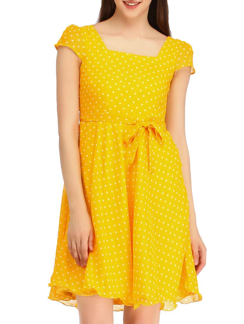 yellow georgette aline dress