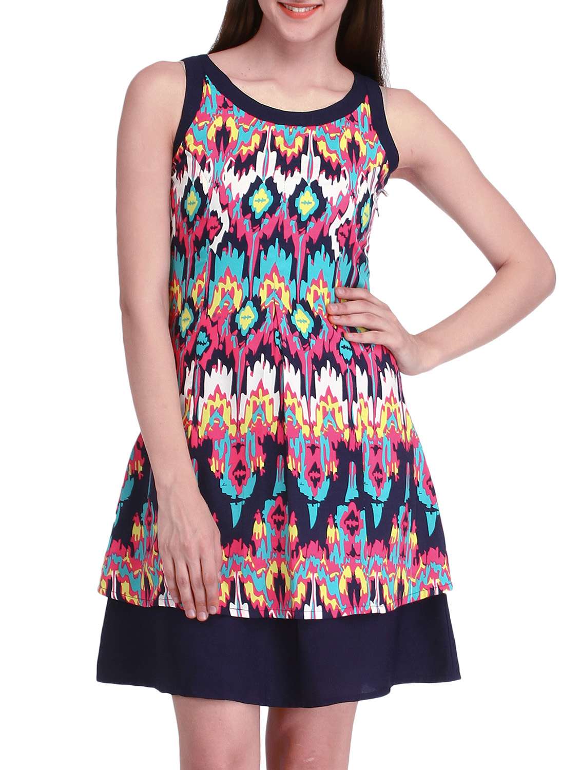 navy blue crepe a-line dress