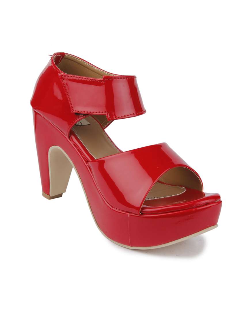 red faux leather sandals