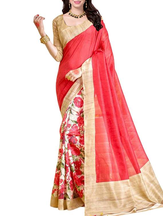 red, multi silk saree