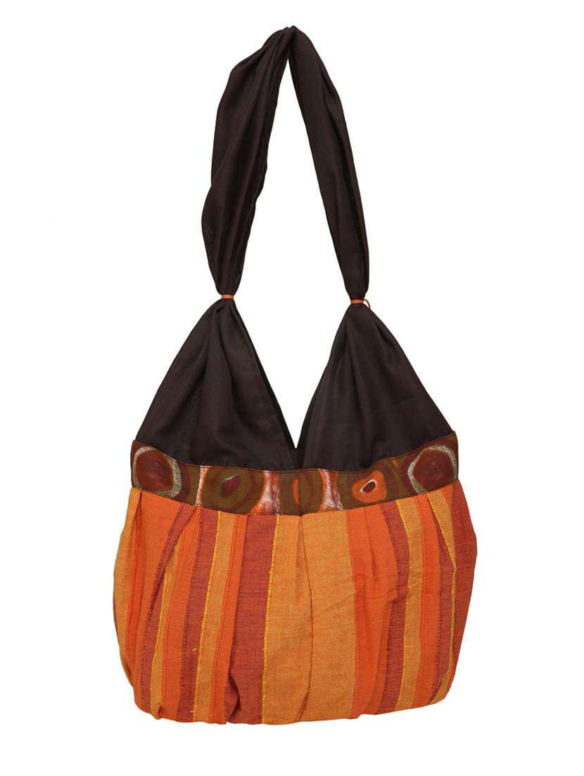 orange colored cotton handbag